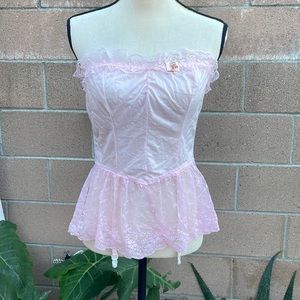 Vintage Nan Flower Woman Nighty Lingerie Sz L Pink Lace NEW garter belts
